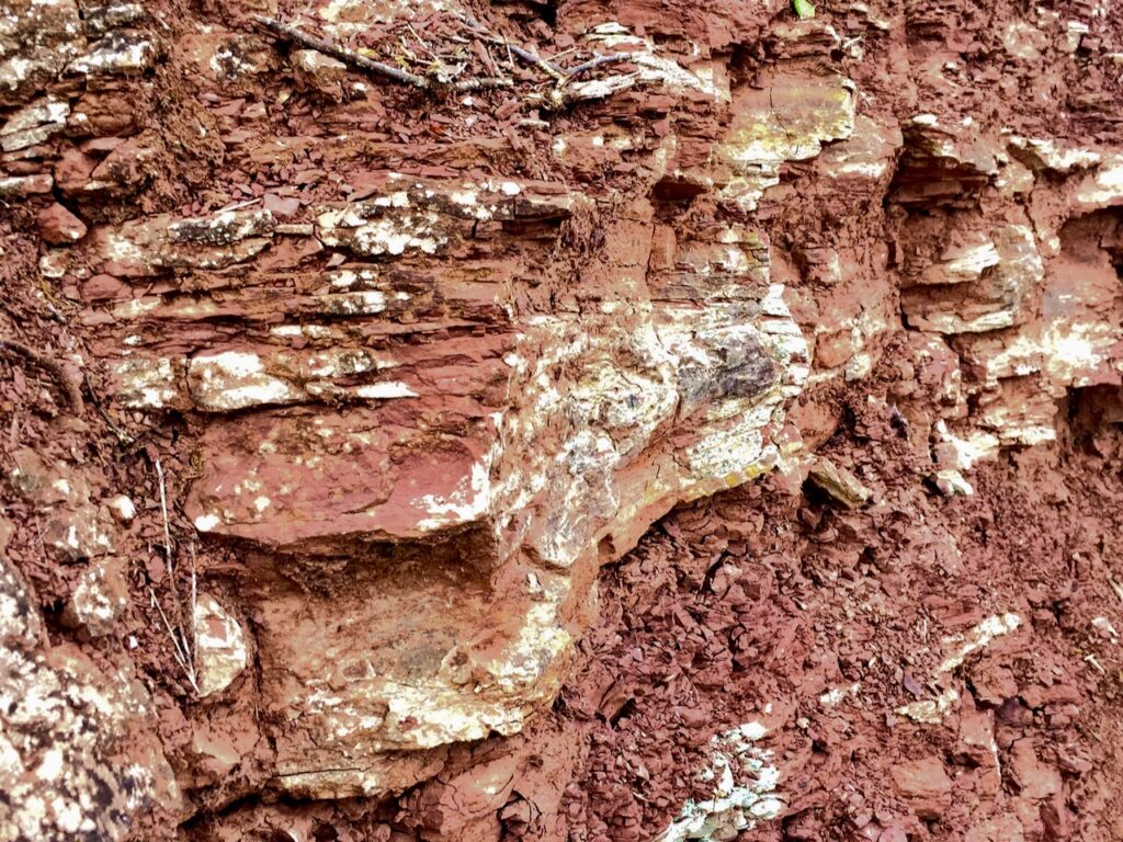 Closeup of rotliegend soil in Germany's Nierstein vineyards