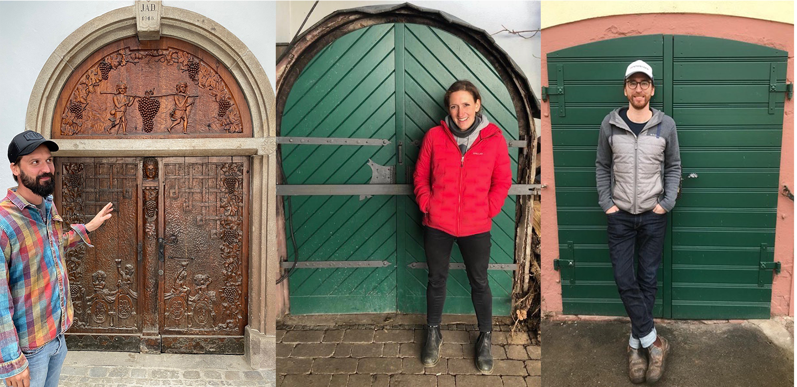 collage of three winegrowers standing in front of their cellar doors