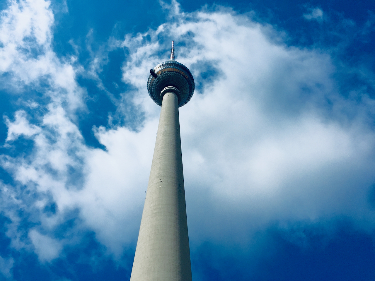 World clock on Alexanderplatz in Berlin seen from below