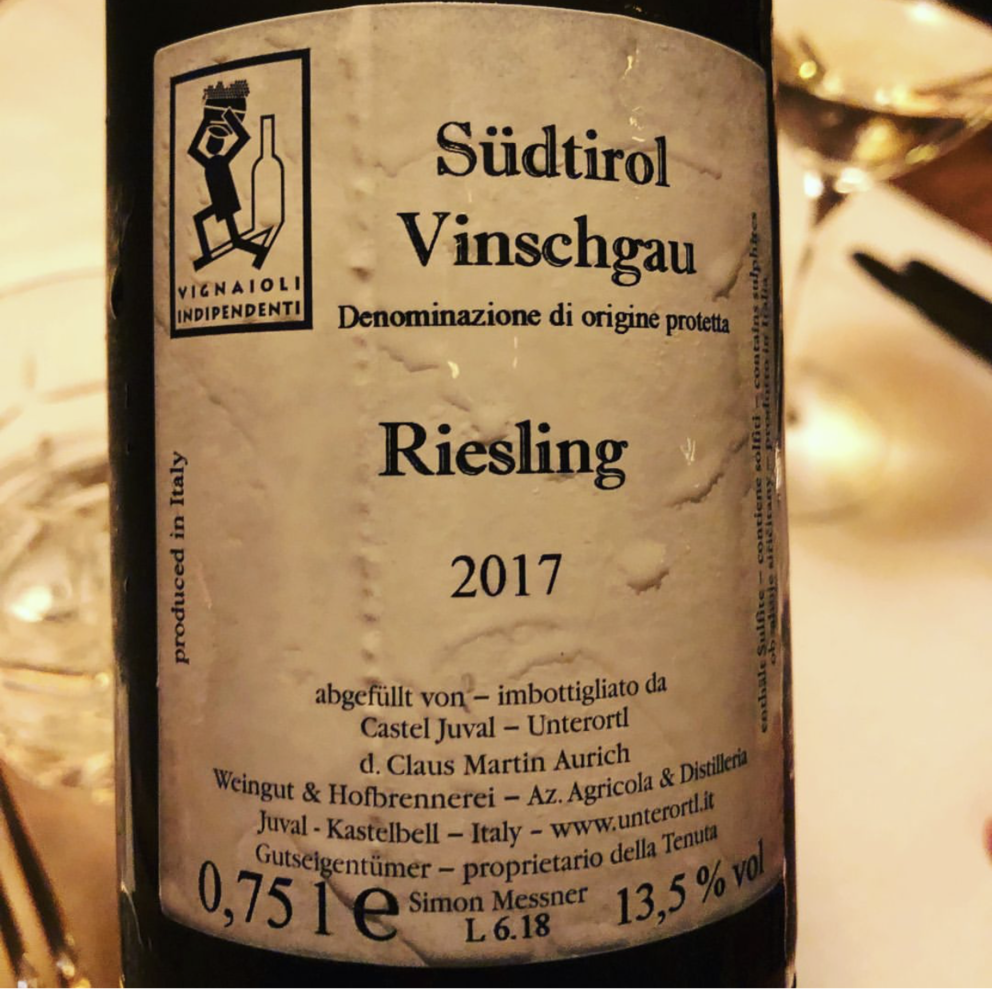 Bottle of Riesling from Südtirol Vinschgau