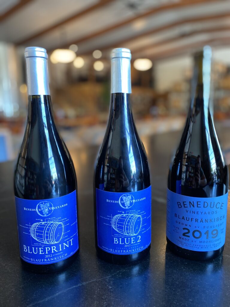 Blaufränkisch labels with and without an umlaut from of New Jersey winery Beneduce Vineyards.