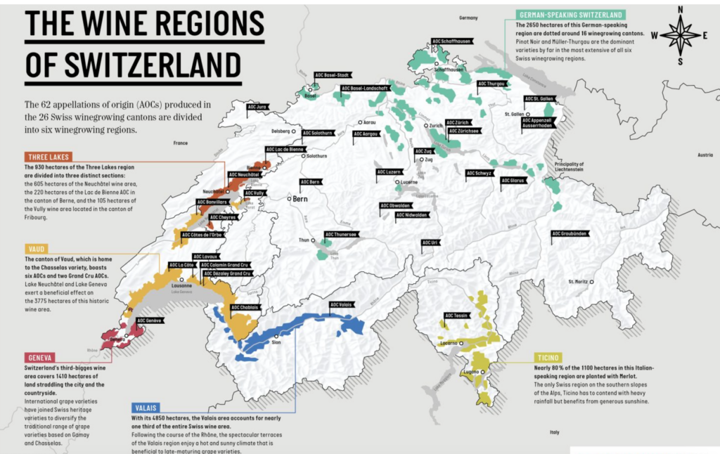 Swiss Wine Map illustrating the Swiss Wine Region