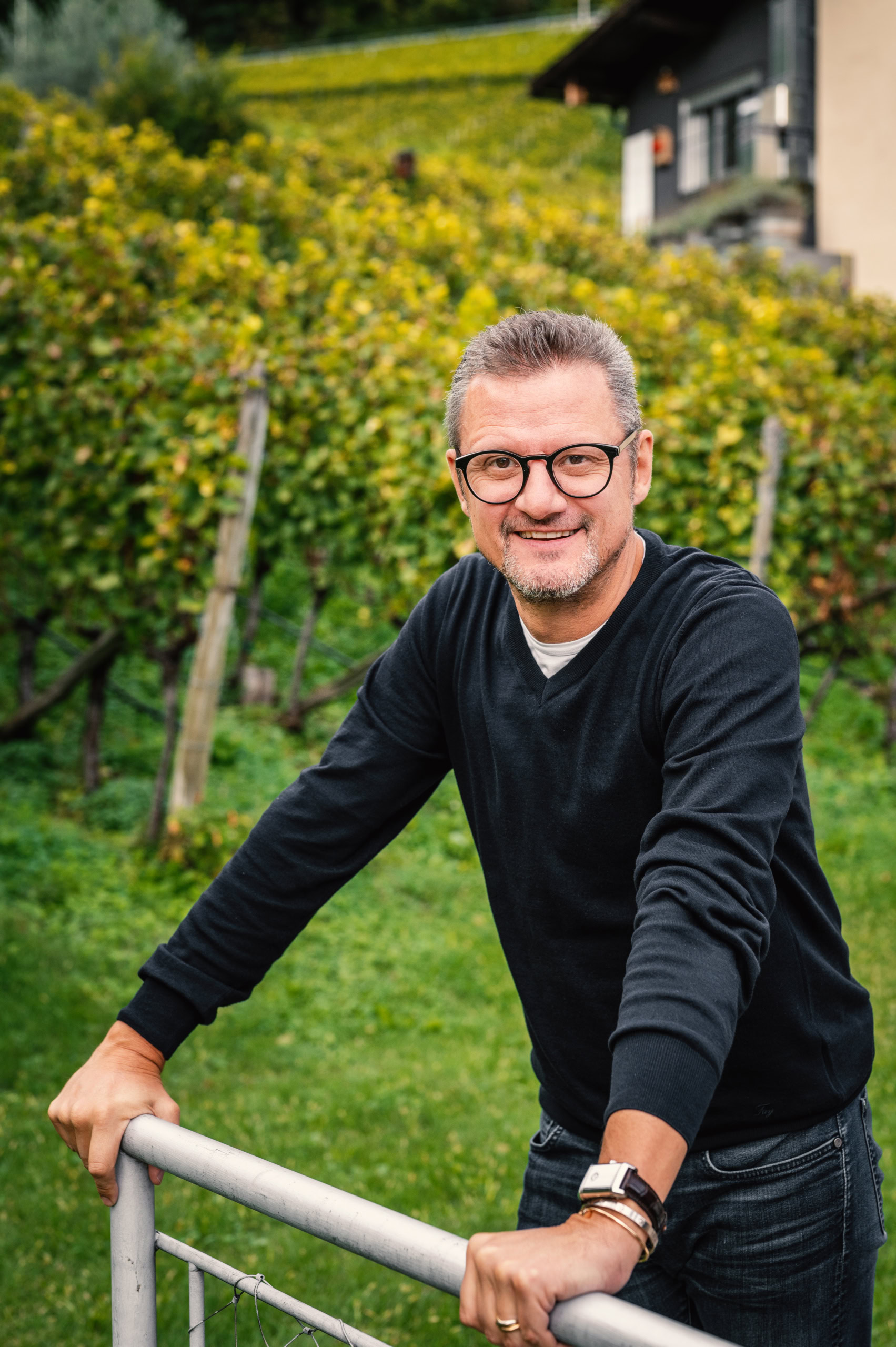 Alto Adige winemaker Martin Hofstätter stands in his mountain vineyards.